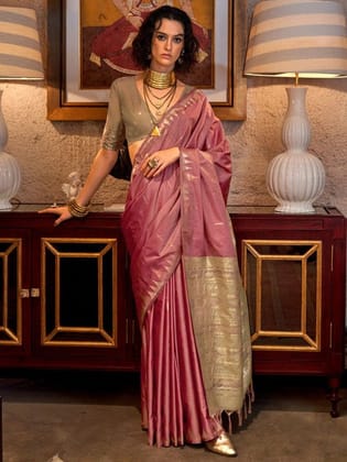 Light Purple Woven Tussar Silk Saree