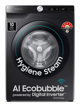 Samsung 8 kg, 5 star, Eco Bubble Technology, AI Control, Wi-Fi, Fully-Automatic Front Load Washing Machine (WW80T504DAB1TL, Hygiene Steam, Black Caviar, Awarded as Washing Machine Brand of the year) Samsung 8 kg, 5 star, Eco Bubble Technology, AI Control Samsung 8 kg, 5 star, Eco Bubble Technology, AI Control, Wi-Fi, Fully-Automatic Front Load Washing Machine (WW80T504DAB1TL, Hygiene Steam, Black Caviar, Awarded as Washing Machine Brand of the year) Samsung 8 kg, 5 star, Eco Bubble Technology, AI Control