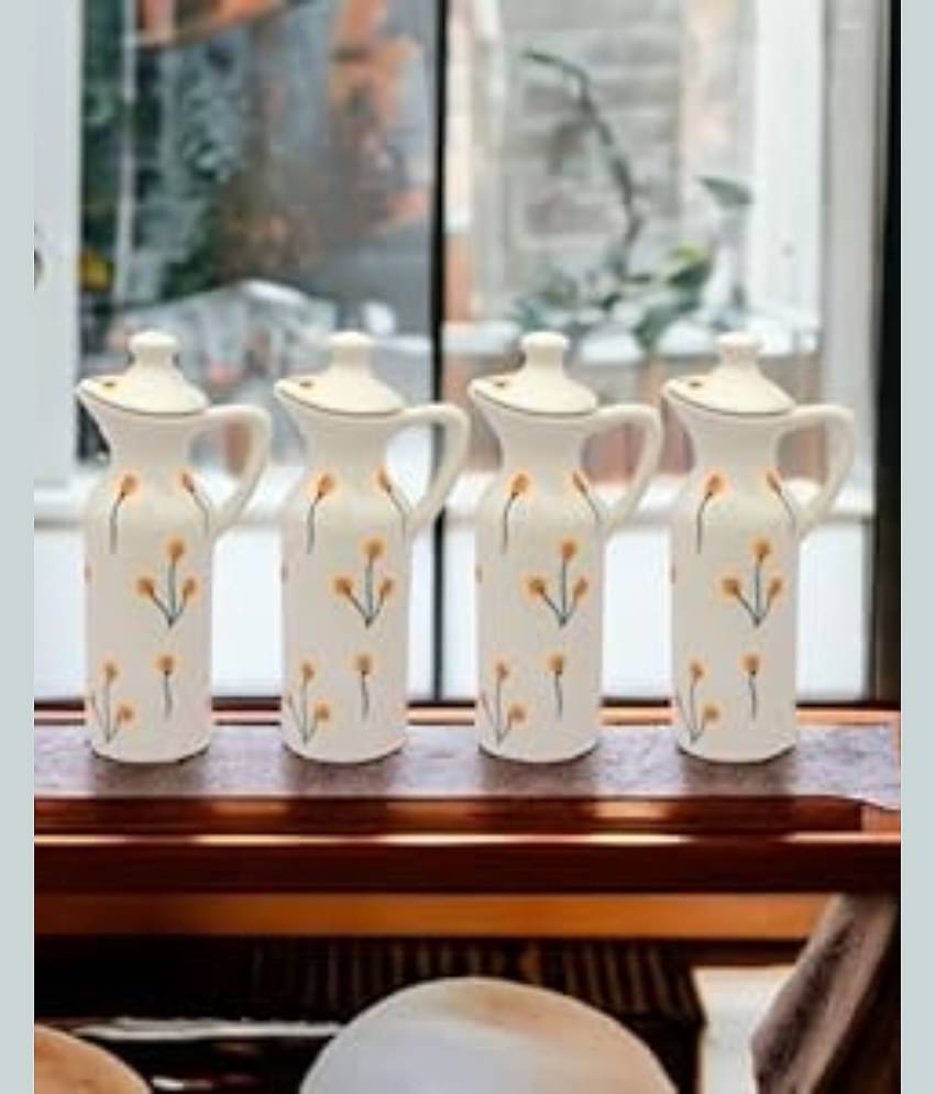 Malaikah Oil Dispenser Ceramic Off White Oil Container ( Set of 4 )