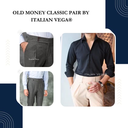 Old Money Black Shirt with Anthracite Flannel Signature Buttoned Gurkha Pant by ITALIAN VEGA®-M / 28