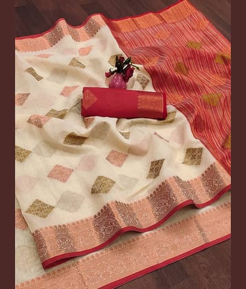 IndShopMart Cotton Silk Woven Saree With Unstitched Blouse Piece ( Beige )