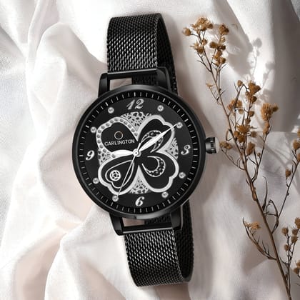 Carlington Elite Ladies Self Adjustable Mesh Strap Water Resistant Analog Watch - For Women CT2019-Black