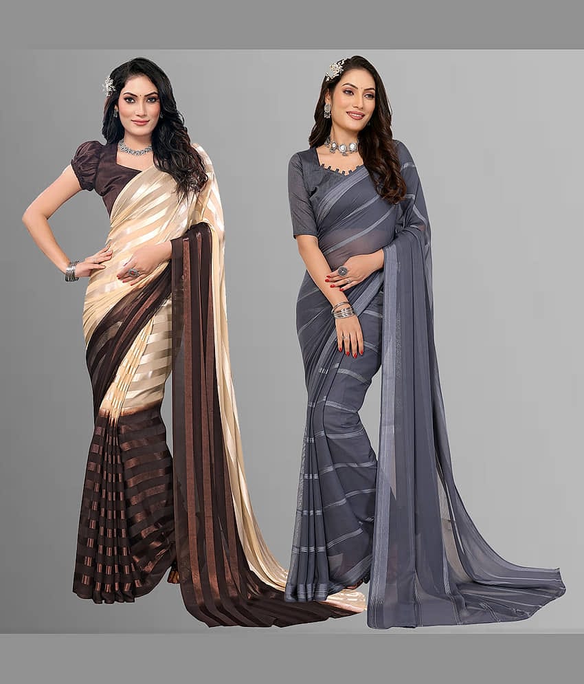 ANAND SAREES Satin Striped Saree With Unstitched Blouse Piece ( Multicolor )
