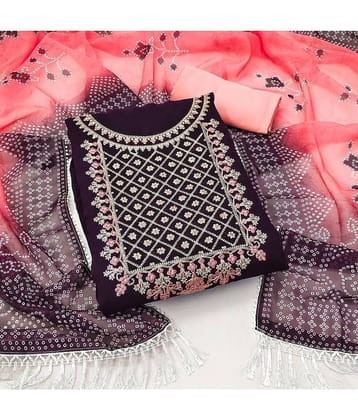 Gazal Fashions Unstitched Georgette Embroidered Dress Material - Purple ( Pack of 1 )