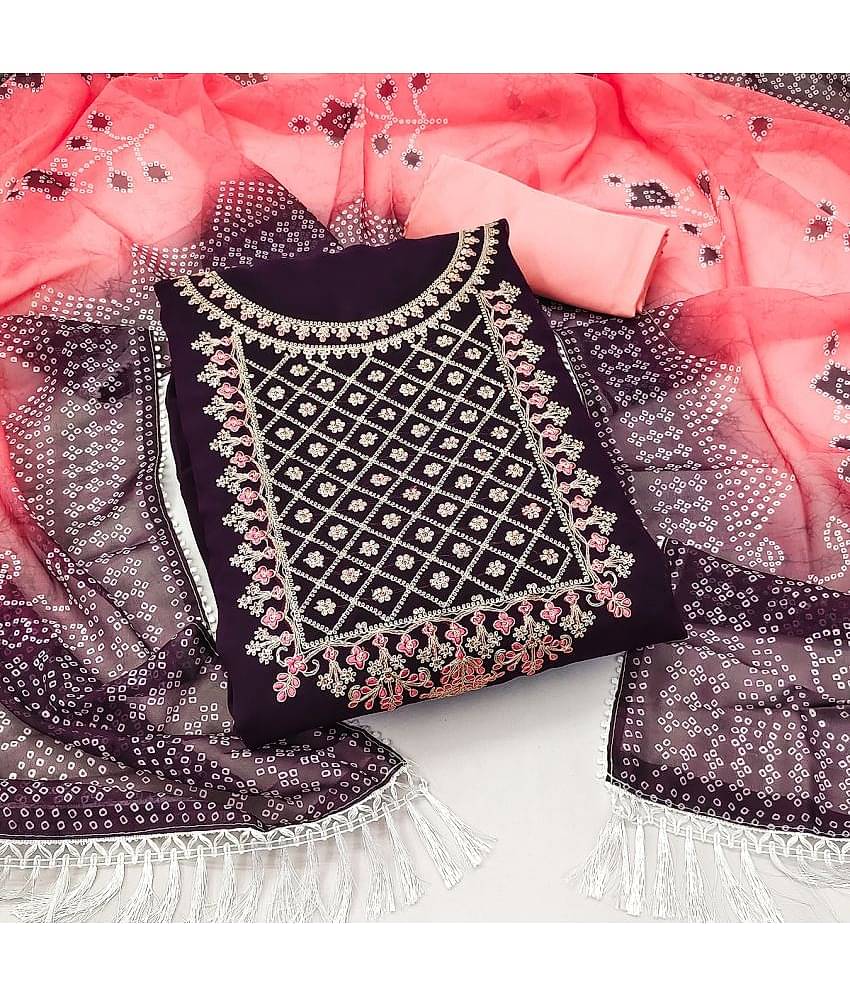 Gazal Fashions Unstitched Georgette Embroidered Dress Material - Purple ( Pack of 1 )