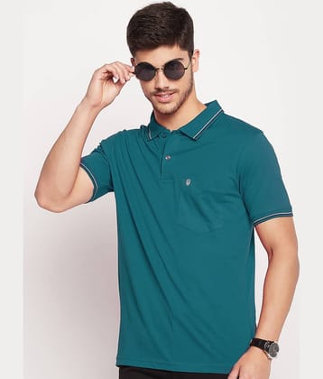 UNIBERRY Pack of 1 Cotton Blend Regular Fit Solid Half Sleeves Men's Polo T Shirt ( Teal Blue )