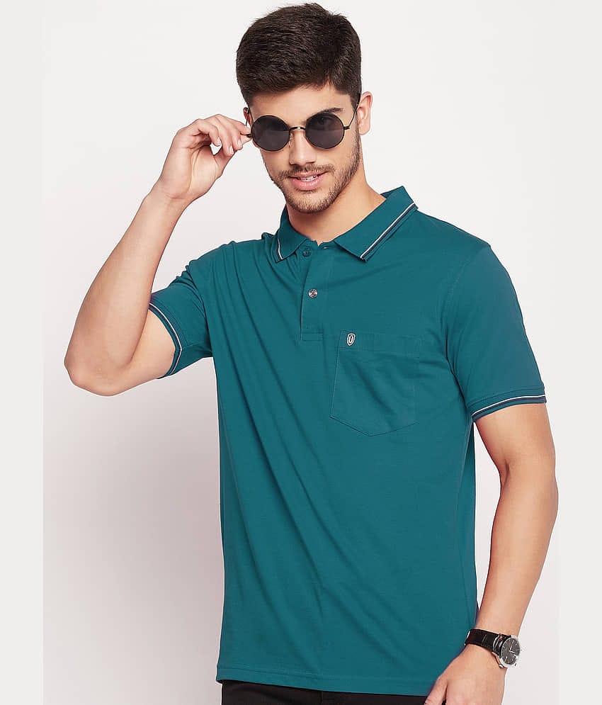 UNIBERRY Pack of 1 Cotton Blend Regular Fit Solid Half Sleeves Men's Polo T Shirt ( Teal Blue )