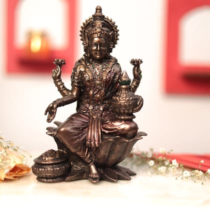 Goddess Shubh Lakshmi in 7 Inches in Copper Finish