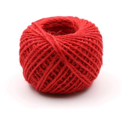 Jute Twine String 50 Meter Roll - Red Color 3 Ply - 2mm Diameter