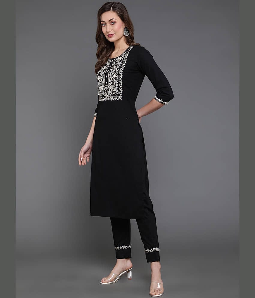 Antaran Cotton Printed Kurti With Pants Women's Stitched Salwar Suit - Black ( Pack of 2 )