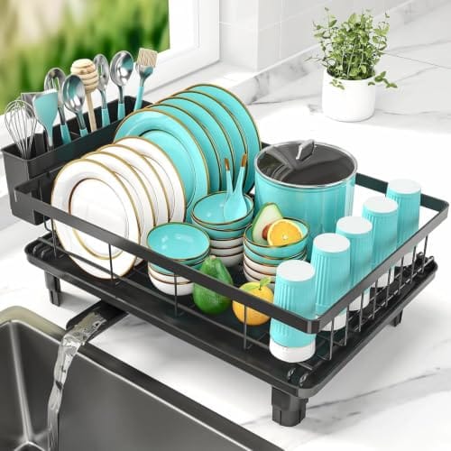 JD FRESH Utensils Dish Drying Rack with Drainer Tray