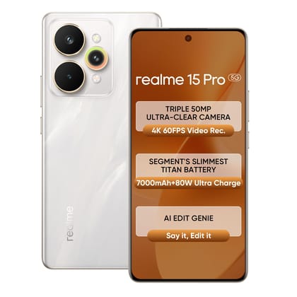 realme 15 Pro 5G Smartphone 8+128GB Silver,4K 60FPS,144Hz HyperGlow 4D Curve Display,7000mAh Battery,80W SuperVOOC, Camera Triple 50MP, Snapdragon 7 Gen 4, IP69 Flowing Silver