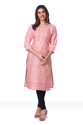 Dailywear Stylish cotton Kurti - Peach-PEACH / L