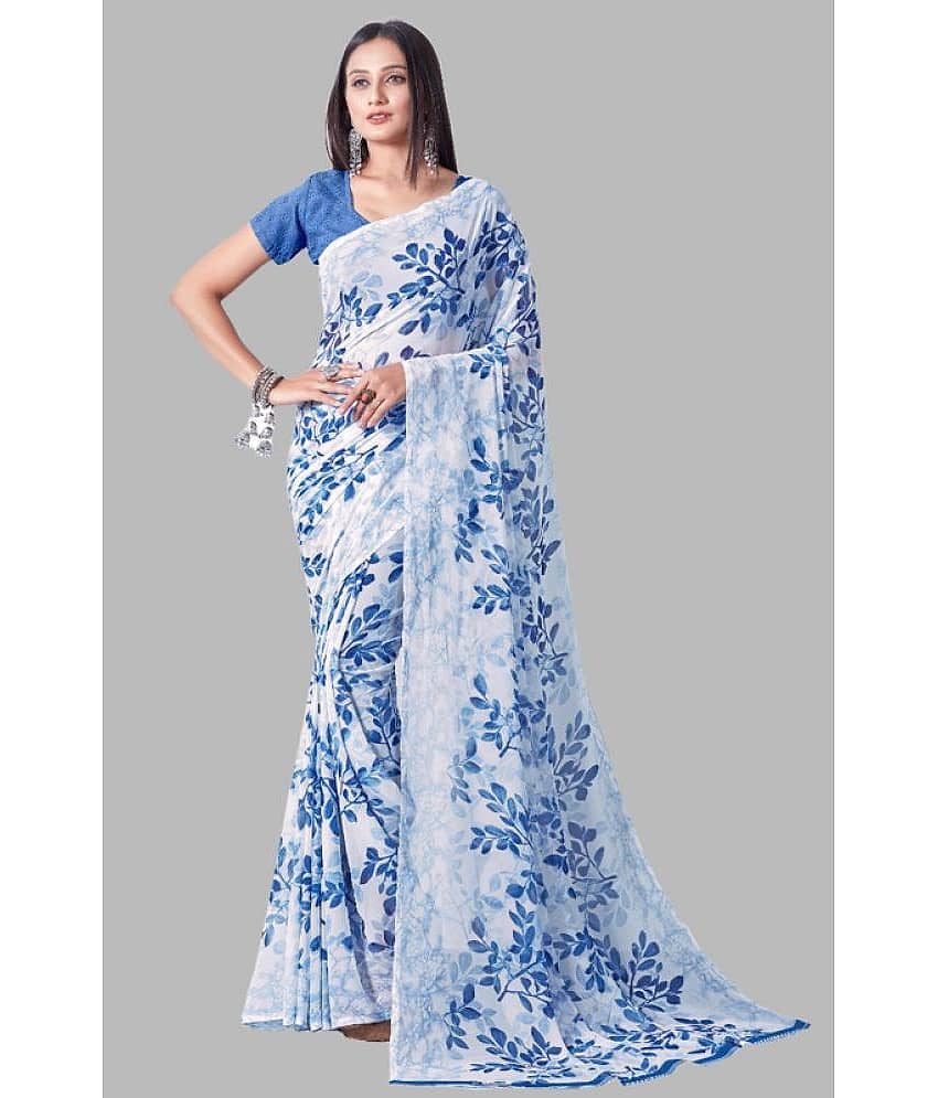 Sanwariya Silks Georgette Printed Saree With Unstitched Blouse Piece ( Blue )