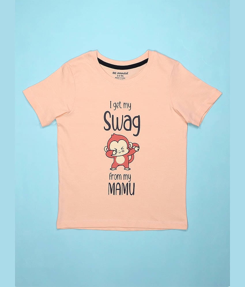 Be Awara Pack of 1 Boys Cotton T-Shirt ( Peach Puff )
