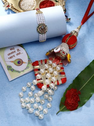 NVR Unisex Set of 2 White Pearl Bhaiya Bhabhi Rakhi With Roli Chawal-Freesize / White / Alloy