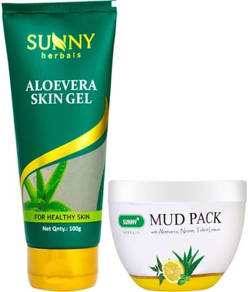 SUNNY HERBALS Aloevera Gel 100 gm & Mud Face Pack Masks 150 gm