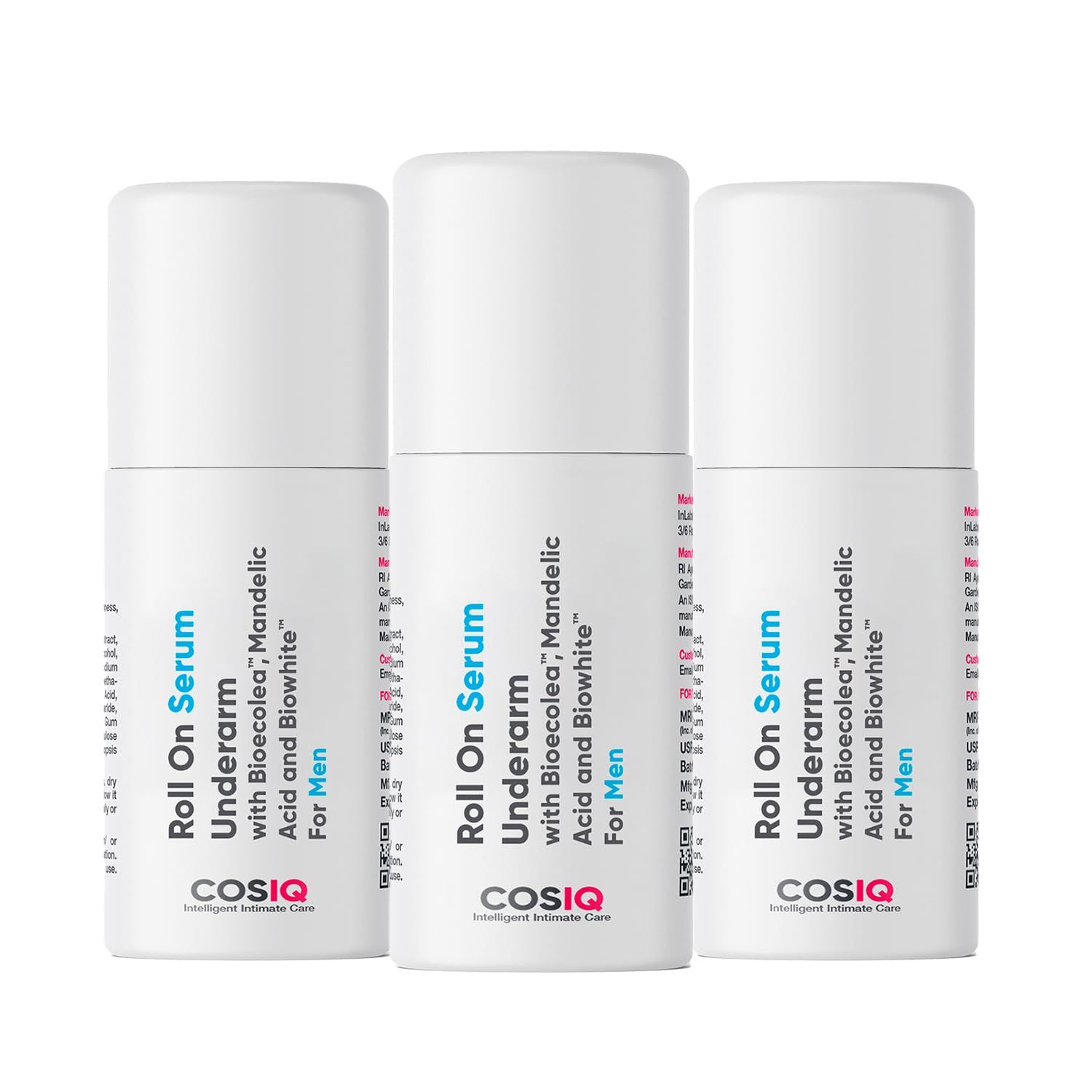 Cos-IQ Brightening Underarm Roll On Serum for Men (Pack of 3 X 40ml)| With Bioecolea, Mandelic Acid and Bio White| For Sensitive Skin |Control Odour, Softens Skin Long-Lasting Protection |90 Days Pack Cos-IQ Brightening Underarm Roll On Serum for Men (Pa