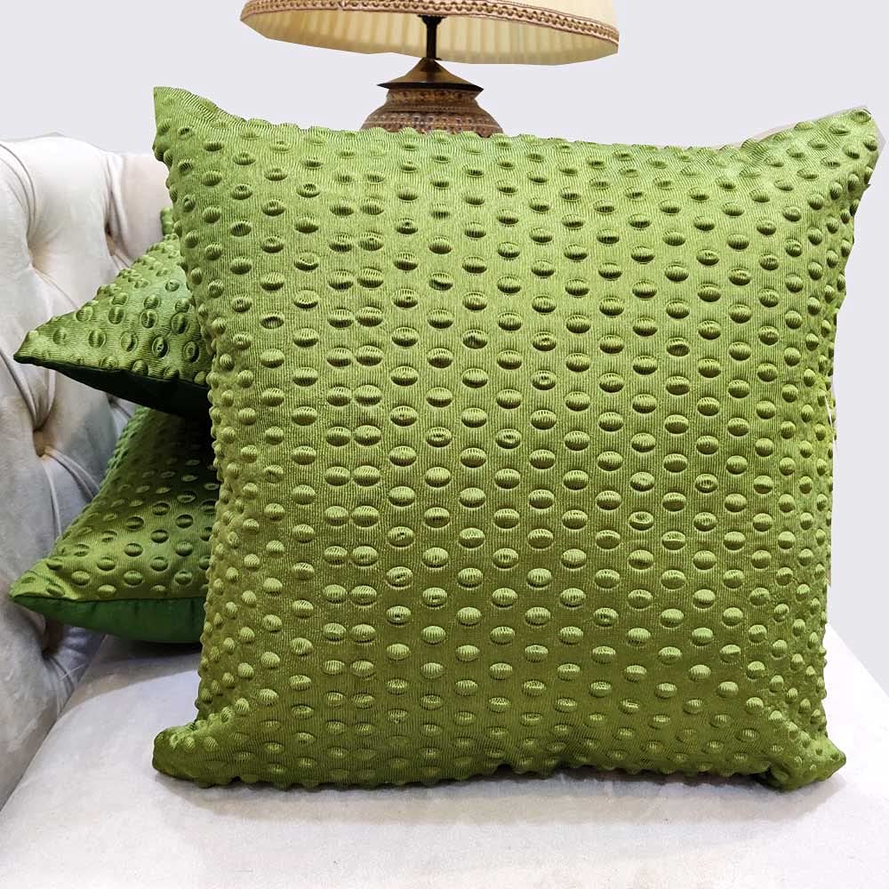 Green Damask / Self Design / Woven Geometric Zipper Square Cushion Covers (16x16 inch or 40 x 40 cm) Set of 3