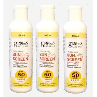 Globus Naturals Sunscreen Lotion, Daily Sun Protect for Face & Body, SPF 50+++ Broad Spectrum UVA & UVB Protection, For Both Men & Women, Sun Block for All Skin Types, 100 gm, Set  of 3