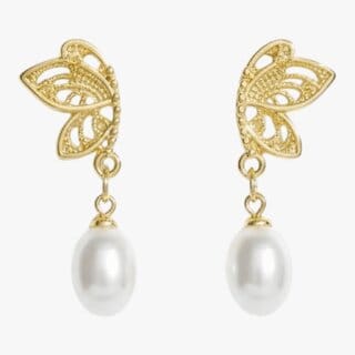 Half Butterfly Pearl Stud Earrings