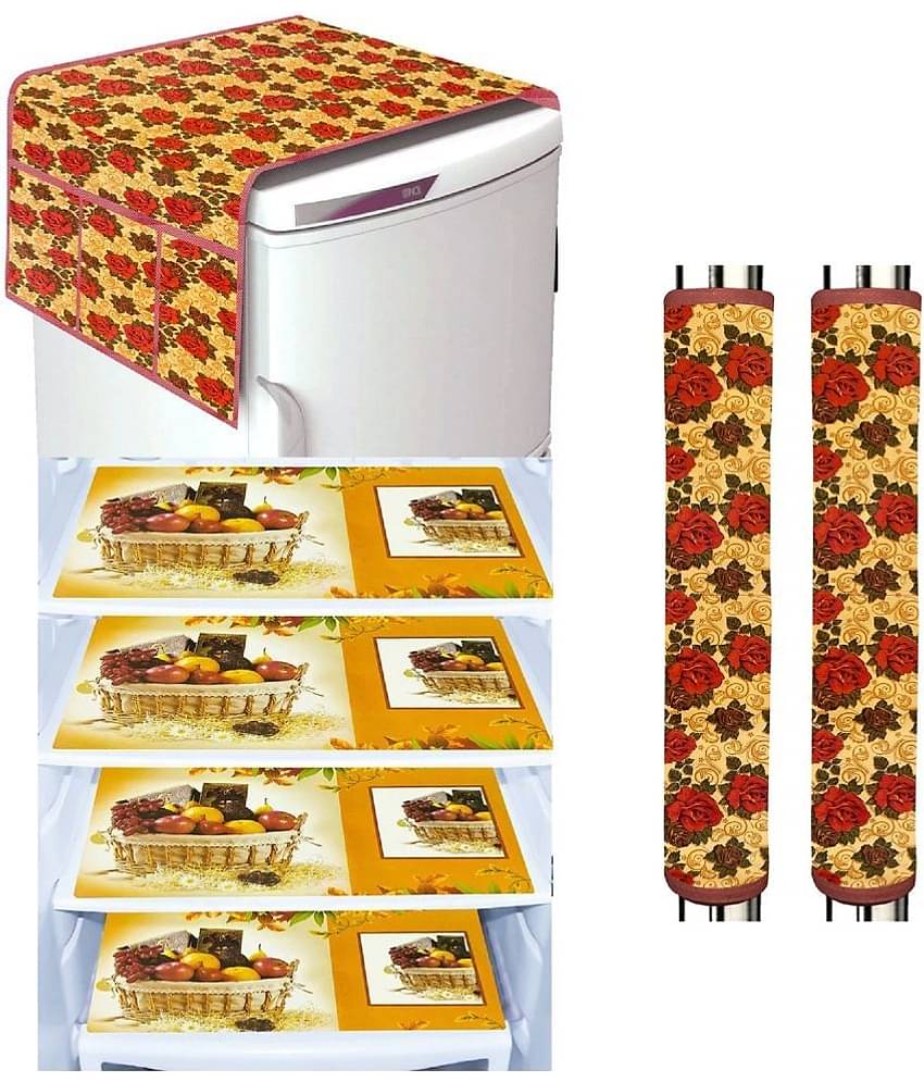 Crosmo Polyester Abstract Fridge Mat & Cover ( 99 53 ) Pack of 7 - Yellow
