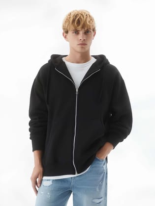 Monochrome Black Cozy Cut Hoodie Full Sleeve Sweatshirt-M / Black