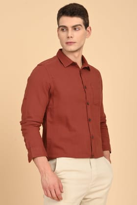Mac - Minimal Dobby Solid Shirt - Rust-S-38 / RUST