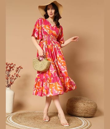 Femvy Women Polyester Printed Fit & Flare Dress ( Black )