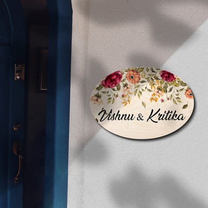 Falling Flowers Oval Theme Name Plate-Falling Oval Name Plate
