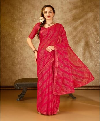 Women's Zomto Bandhani Saree with Unstitched Blouse (Pink, 5-6 Mtrs)