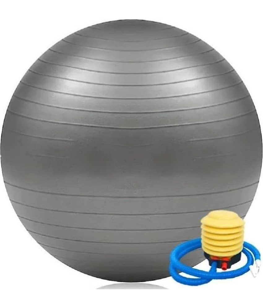 Gym Ball, Anti-Burst Rubber Gym Ball with Free Foot Pump, Round Shape Swiss Ball for Exercise, Workout, Yoga, Birthing, Balance & Stability, 65 cm, Pack of 1 (Grey)