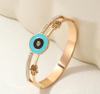 Stainless Steel Gold/ Rosegold Plated Evil Eye Kada- STKD 48