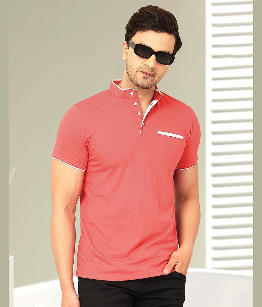 AOOSH Cotton Blend Regular Fit Solid Half Sleeves Men's Mandarin Collar T-Shirt - Teal Blue ( Pack of 1 )