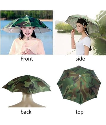 Infispace Headwear Cap Umbrella Army Color Soft Durable, Adjustable Elastic, (21) Size Fits All Ages Plastic Hat Cap Umbrella for Kids, Men/Women and Adults Rain Protection Headwear Hat Umbrella (Army) Pack of 1