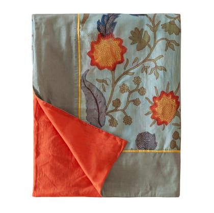 Kalamkari Dohar Throw 60x90 Inches by Eyaas Hand Painted Cotton Silk and Mulmul Layered Flat Sheet