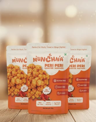 Munchna– Peri Peri Roasted Makhana (Pack of 3) | Value Pack, Light & Crunchy, Healthy Snacking, Premium Foxnuts | 50 Gram Each