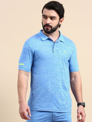 Classic Polo Men's Polo Neck Polyester Blue Slim Fit Active Wear T-Shirt | GENX-POLO-02B SF P