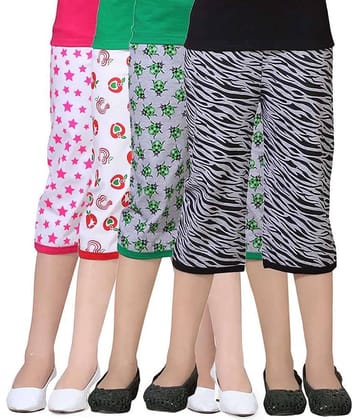 Sini Mini Pack of 4 Girls Cotton Capris ( Multicolor )