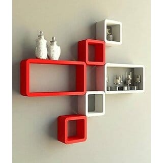 Onlinecrafts Wooden Wall Shelf Wooden Wall Shelf (Number Of Shelves - 6, Red, White) Onlinecrafts Wooden Wall Shelf Wooden Wall Shelf (Number Of Shelves - 6, Red, White)