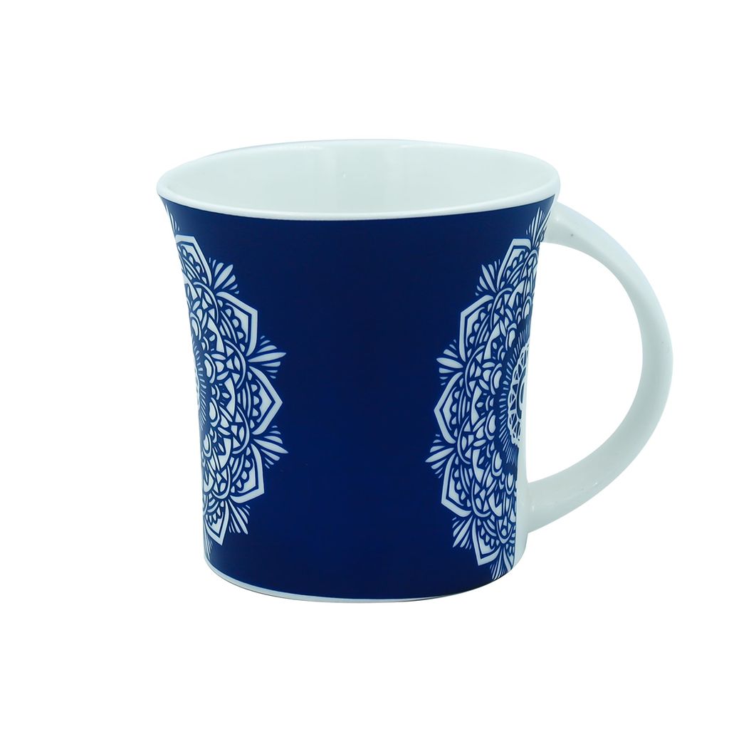 Femora Abstract Lotus Pattern Tea Cups, Ceramic Tea Cups, Coffee Mugs (160 ml) - 6 Pcs Set (Blue)
