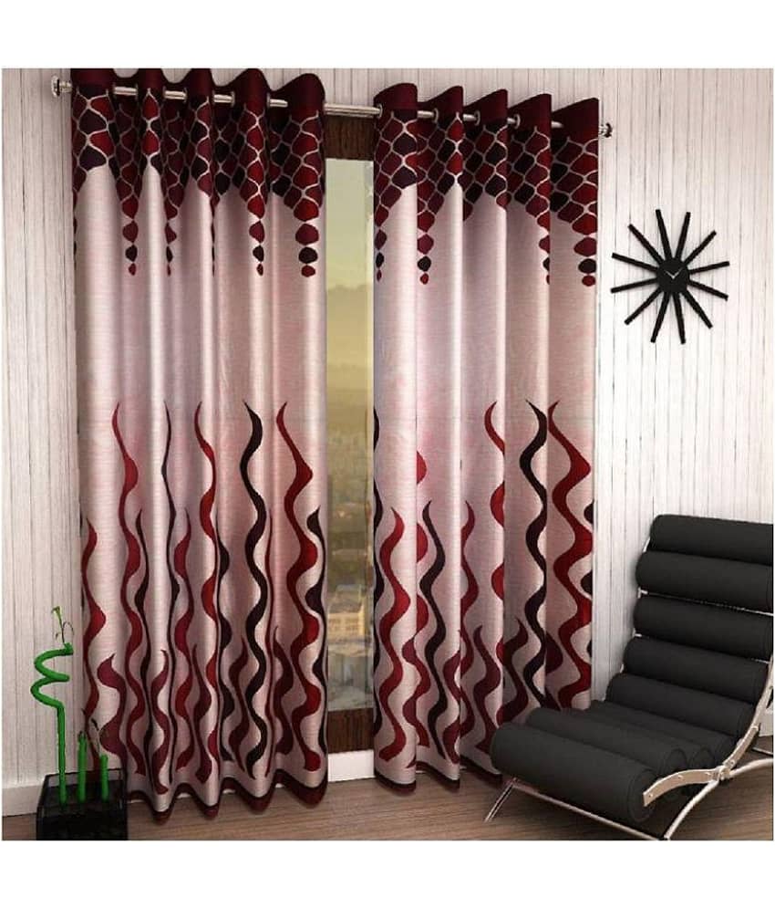 Tanishka Fabs Floral Semi-Transparent Eyelet Curtain 5 ft ( Pack of 4 ) - Maroon
