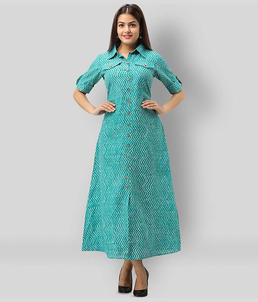 SVARCHI - Blue Cotton Women's Front Slit Kurti ( Pack of 1 )