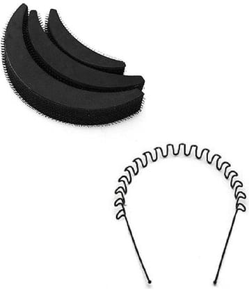 VSAKSH Women's Combo of 1 Pcs, Metal Zig Zag Hair Band & Banana Hair Bumpits, (Set of 3)