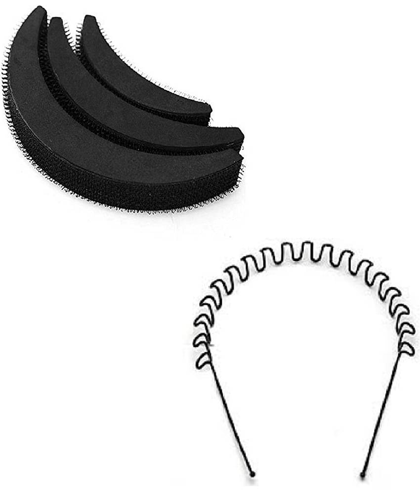 VSAKSH Women's Combo of 1 Pcs, Metal Zig Zag Hair Band & Banana Hair Bumpits, (Set of 3)