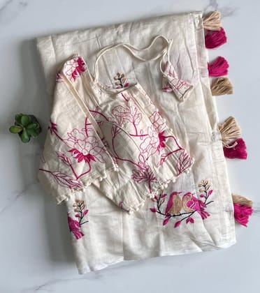 Latest Wedding Wear Chanderi Cotton Embroidery n Tussels Work Fancy Designer Saree With Stitched Blouse-OFFWHITE-1