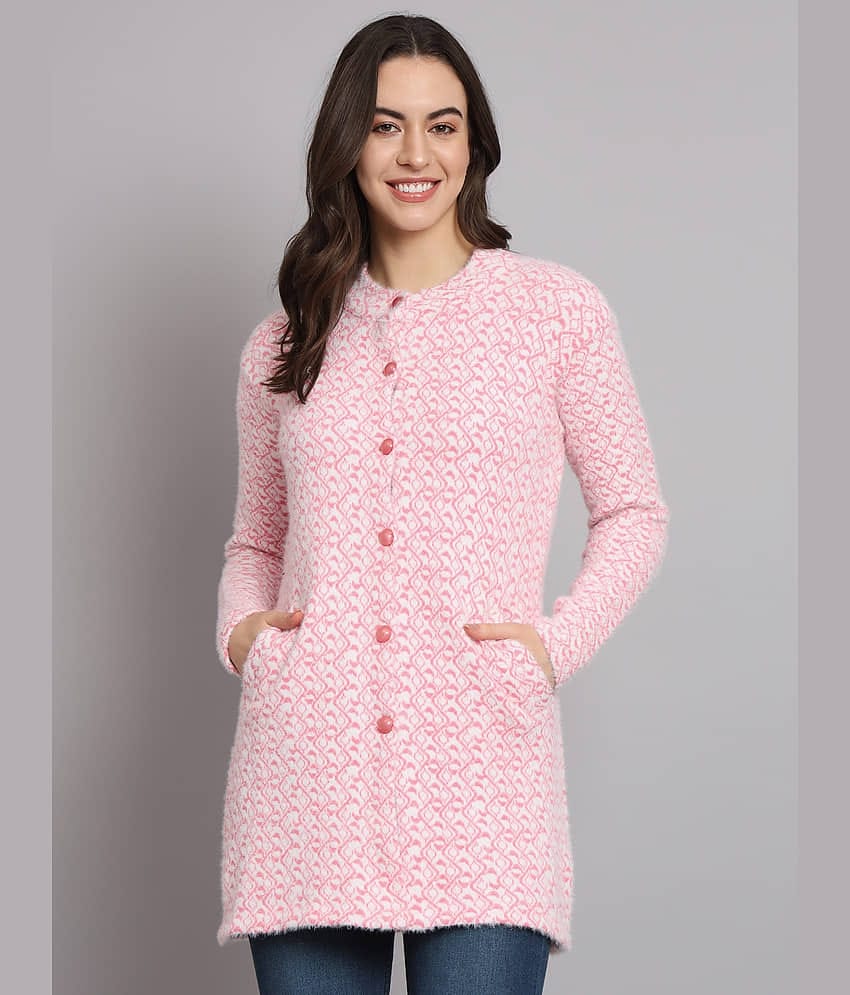 eWools.in Woollen Round Neck Women's Buttoned Cardigans - Pink ( )
