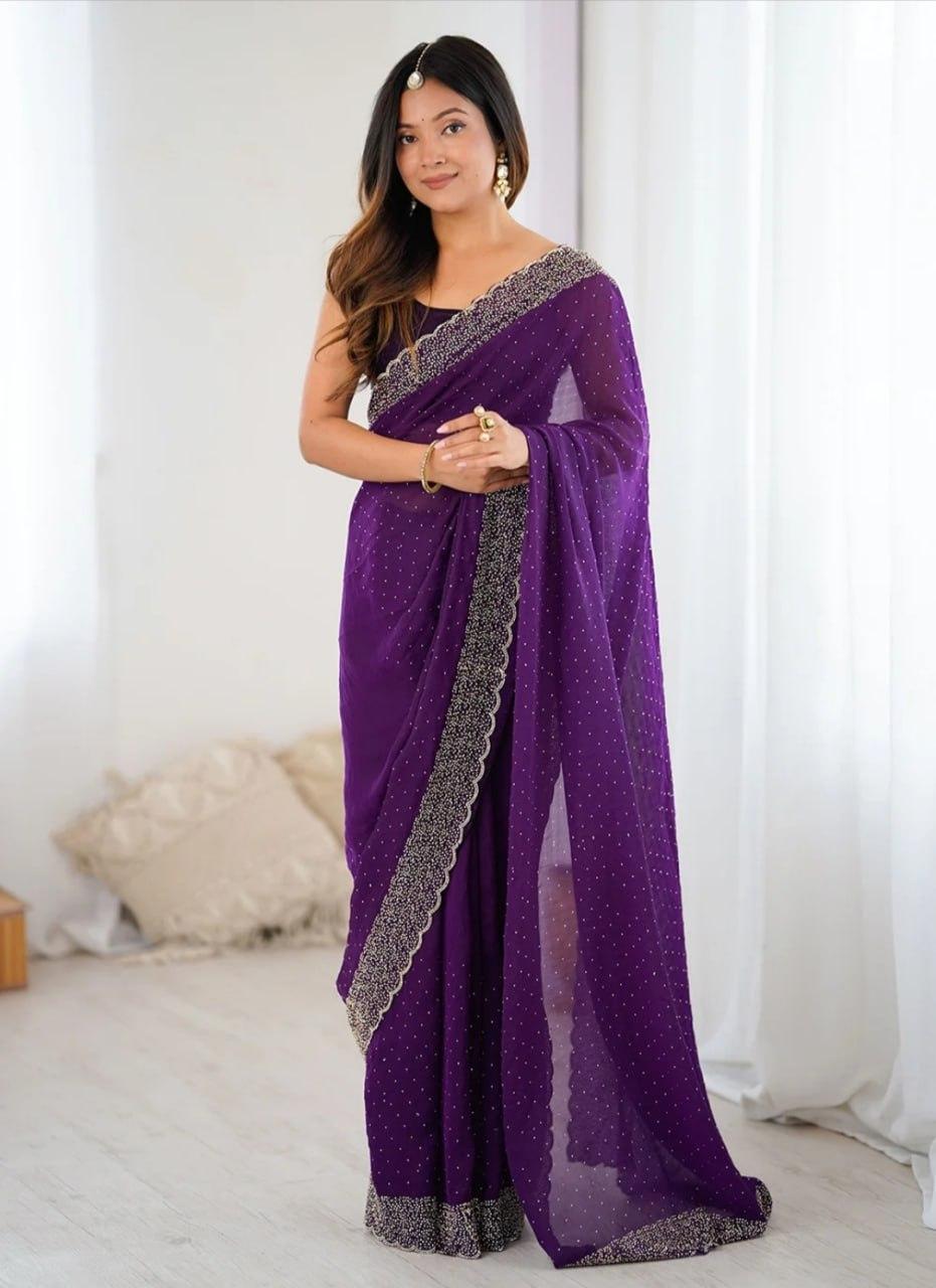 Space Soft Silk Saree with Siroski Diamond and Val Work