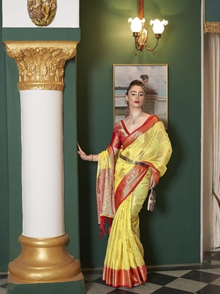 Yellow  banarasi  Silk Saree