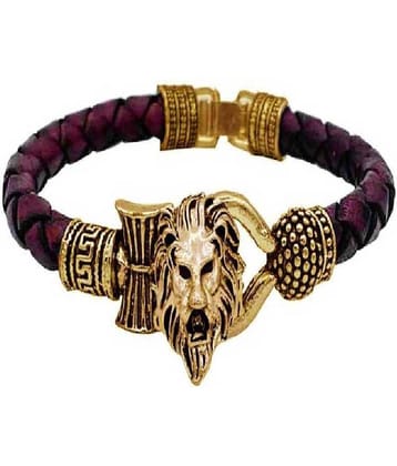 db enbloc One Sided Lion Head Trishul Damru Gold Plated Mahakal Shiva Genuine Leather Brown Dyed Rope Wrist Band/Belt Bahubali Kada Bracelet Cum Rakhi for Men/Women for Men & Women